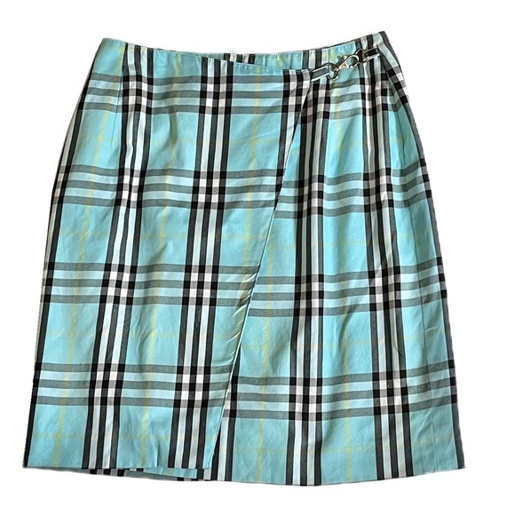 𝐁𝐮𝐫𝐛𝐞𝐫𝐫𝐲 Vintage Cotton Plaid Skirt Blue Size 6/Small - Picture 2 of 10